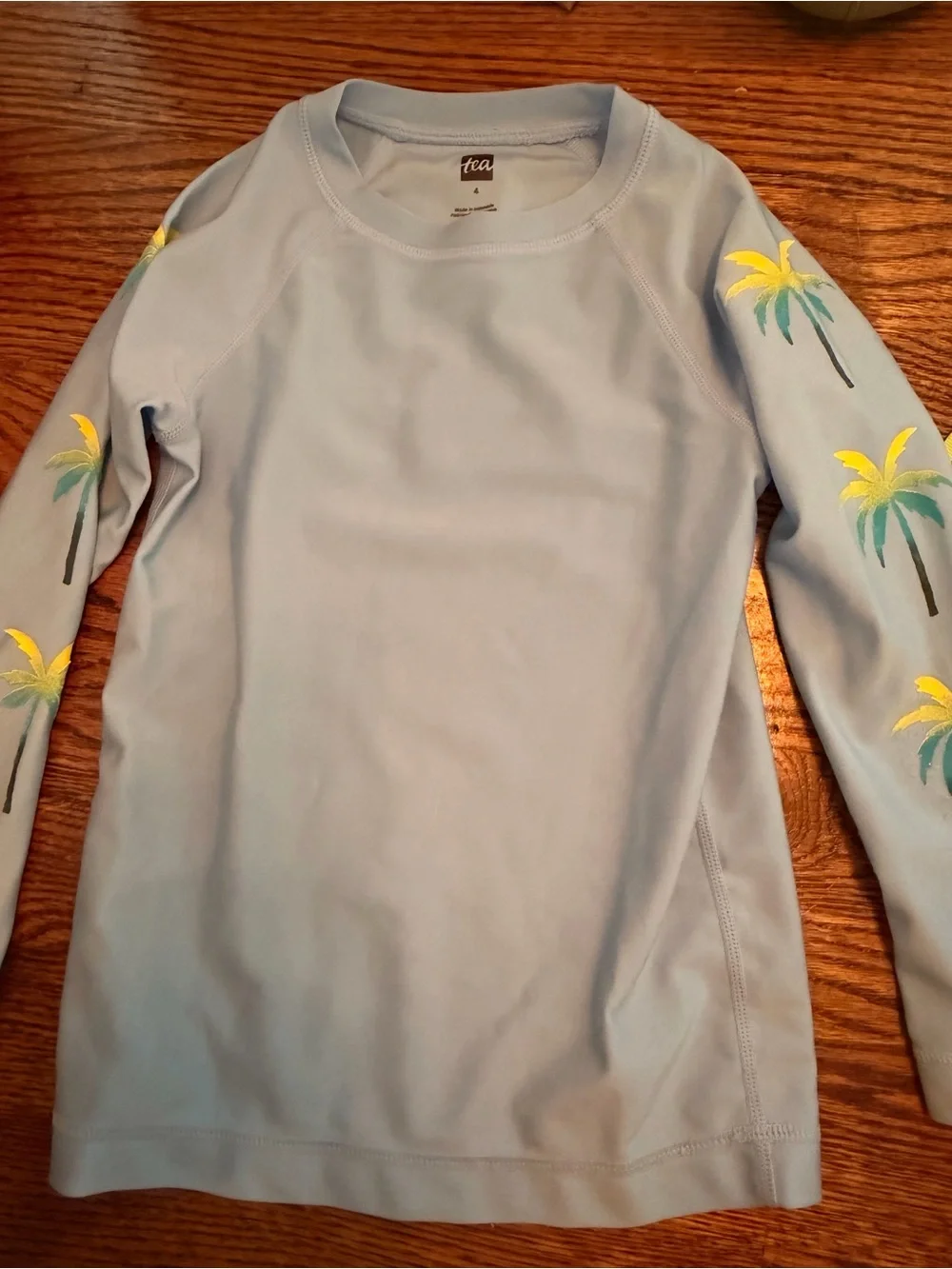 4T - Tea Collection Light Blue Rashguard Top with Tropical Palm Print